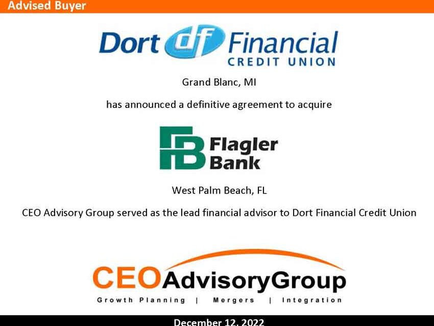 CEO Advisory Advises Dort Financial Credit Union in Agreement to Acquire Flagler Bank